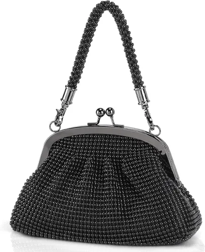 Miniatura 10 de UBORSE Bolso de mano con cuentas vintage de los años 20 para mujer, bolso formal de noche de boda, bolso de fiesta de cóctel con diamantes