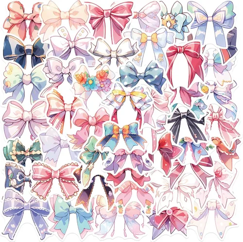 Calcomanías estéticas de lazos para niñas, 50 calcomanías vintage de anime con nudo de lazo, vinilo impermeable con lazos rosas para botella de