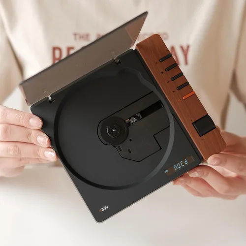 Miniatura 5 de syitren R300 - Reproductor de CD portátil Bluetooth de escritorio retro para el hogar, sin altavoces, batería recargable, pequeño reproductor de CD