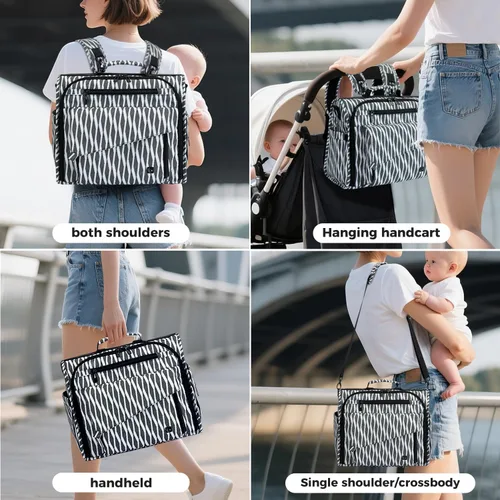 Miniatura 6 de ALLCAMP - Bolsa de pañales grande, cochecito de bebé, convertida en una bolsa de mano Zebra