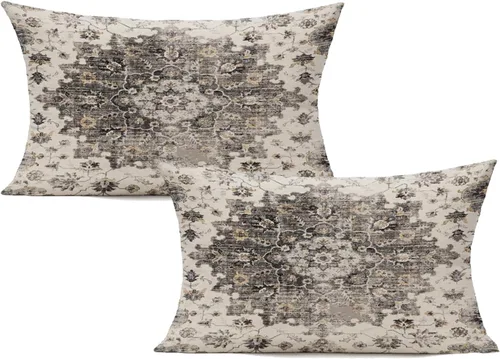 VAKADO Juego de 2 fundas de almohada lumbares de 12 x 20 pulgadas, estilo bohemio, color negro, decorativas, para exteriores, granja, vintage, coral