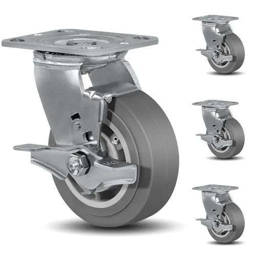 Miniatura 33 de Ruedas giratorias de alta resistencia 4x2, ruedas industriales, ruedas de goma (banda de rodadura plana), juego de 1 con capacidad de hasta 450