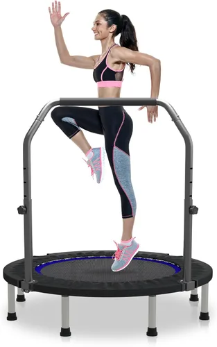HYD-Parts - Trampolín mini plegable de 40" o 48" para adultos y niños, rebotador de ejercicio con barra ajustable, trampolín de fitness para