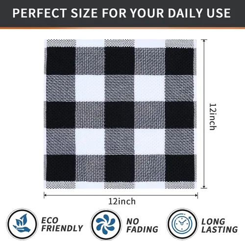 Miniatura 6 de Mordimy Trapos de cocina a cuadros 100% algodón, 12 x 12 pulgadas, súper suaves y absorbentes, de secado rápido, trapos de cocina para cocina