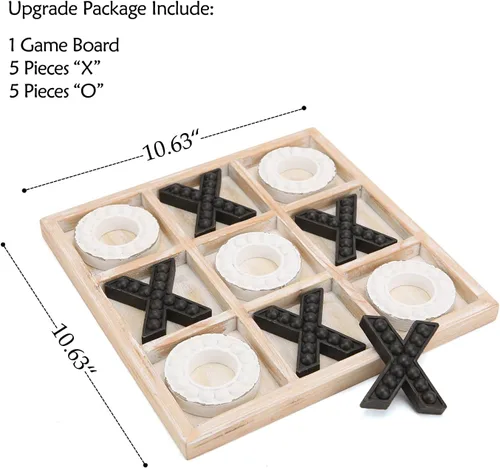 Miniatura 5 de NIKKY HOME Juego de mesa Tic Tac Toe para decoración de mesa de centro, tablero de madera rústico de 10.6 pulgadas, negro y blanco