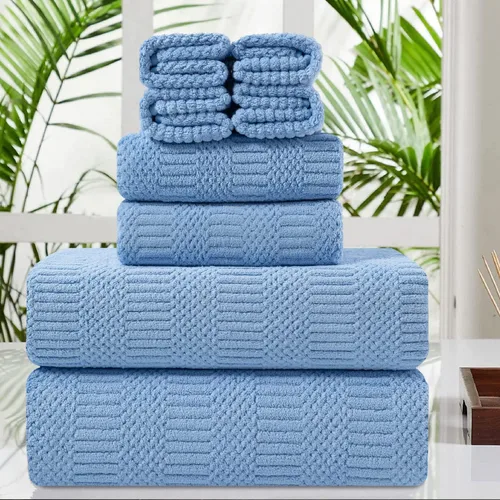 Juego de 8 toallas de baño extra grandes azules - 2 toallas de baño extra grandes, 2 toallas de mano, 4 toallas faciales - 600GSM suaves, altamente