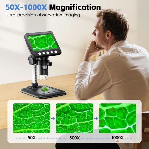 Miniatura 3 de Microscopio digital de 4.3 pulgadas para adultos, microscopio de moneda SKYEAR 1000X con 8 luces de relleno LED ajustables, microscopio USB