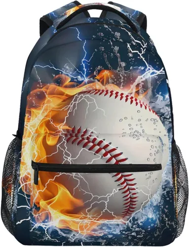 Mochila para adultos, mochila escolar casual, bolsa de viaje con cremallera, Abstracción Fuego Agua Béisbol De, Mochilas Daypack