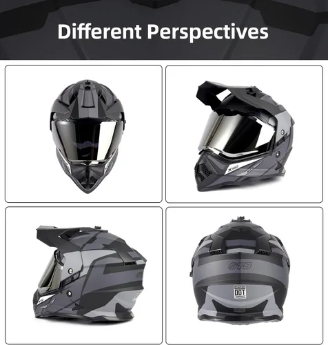 Miniatura 2 de Orthrus Casco de motocicleta Dual Sport Adventure certificado por DOT para adultos, doble visera y ranura de intercomunicador, ATV UTV Dirt Bike
