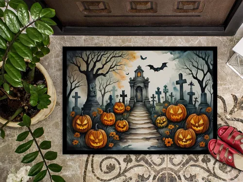 Miniatura 3 de Caroline's Treasures DAC2223MAT - Felpudo espeluznante de Halloween con gato negro de 18 x 27 pulgadas, tapete para puerta delantera