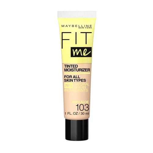 Maybelline Fit Me Crema hidratante tintada, cobertura natural, maquillaje facial, 103, 1 unidad