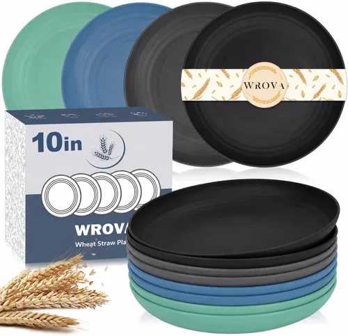 Miniatura 28 de Wrova Platos de paja de trigo – Juego de 8 platos llanos irrompibles de 8 pulgadas – Platos de plástico aptos para lavavajillas y microondas