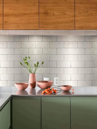 Miniatura 3 de XUANINY 32 azulejos de metal para salpicaduras de metal autoadhesivos, mosaico de aluminio autoadhesivo, adhesivo de pared 3D para cocina metro