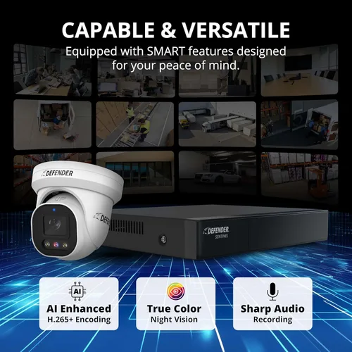 Miniatura 3 de Defender Sistema de cámara de seguridad Sentinel Pro Turret 8CH NVR PoE, 4 cámaras de torreta de metal, gran angular de 109°, clasificación IP66