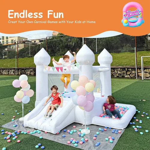 Miniatura 7 de Casa de rebote blanca de 9 pies, casa hinchable para niños pequeños de 3 a 6 años, regalo de fiesta con soplador, castillo hinchable blanco
