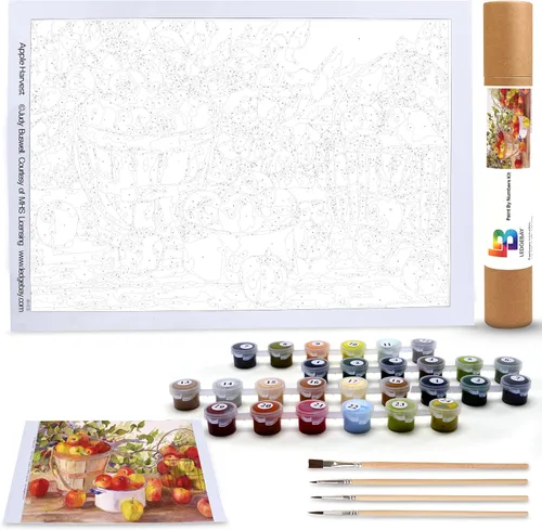 Miniatura 2 de Ledgebay Pintura por números, para adultos, de principiantes a avanzados, divertidos proyectos de arte y manualidades, Cosecha de manzana, 16 x 20