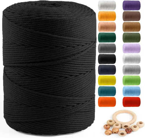 Miniatura 69 de Cuerda de algodón para macramé de 5 mm x 109 yardas, ZUEXT 100% natural hecha a mano, cuerda de algodón trenzada de 4 hebras para colgar plantas