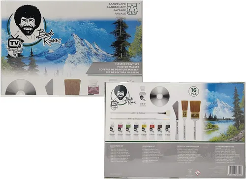 Miniatura 2 de Bob Ross Master Artist - Juego de pintura al óleo con caballete de mesa de aluminio y 2 lienzos estirados de 12 x 16 pulgadas para pintar