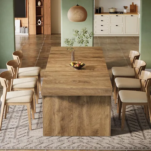 Miniatura 5 de Tribesigns Mesa de comedor grande de 71 pulgadas para 6-8, mesa de cocina de madera de granja con diseño arqueado, mueble rectangular de comedor