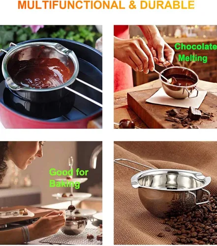Miniatura 7 de Olla de acero inoxidable doble para derretir chocolate, caramelo y la fabricación de velas Agarradera plateada