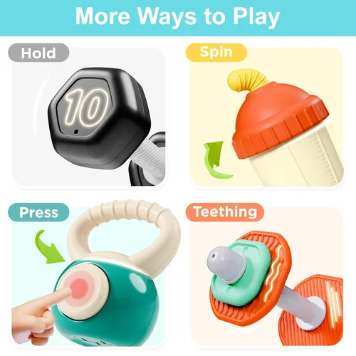 Miniatura 5 de iPlay, iLearn Juego de sonajero de gimnasio para bebés, sonajeros con pesas de mancuerna para bebés de 3-6-12 meses, recién nacidos, juguete