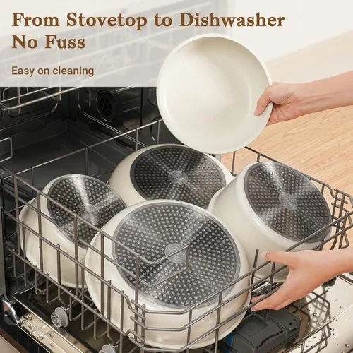 Miniatura 6 de SODAY Juego de 15 piezas de ollas y sartenes antiadherentes, juegos de utensilios de cocina con mango desmontable, herramientas de cocina RV Blanco