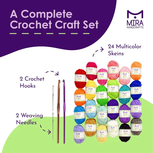 Miniatura 2 de Mira HandCrafts 24 madejas de hilo acrílico, 525 yardas de hilo artesanal para tejer y ganchillo, incluye 2 ganchos, 2 agujas de tejer, 7 libros