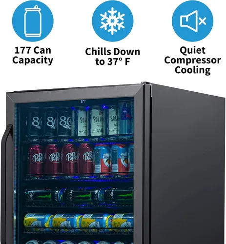 Miniatura 5 de NewAir Refrigerador de bebidas de 24 pulgadas, mini refrigerador con capacidad para 177 latas, acero inoxidable negro con enfriador integrado
