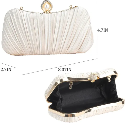 Miniatura 10 de Menurra Bolso de mano Bolso de noche de perlas de satén Bolso de mano con correa de cadena Bolso de hombro