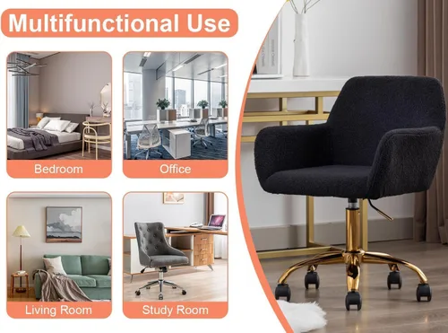 Miniatura 8 de Silla de escritorio de piel sintética para mujeres, niñas y adolescentes, silla de escritorio giratoria ajustable negra, silla de escritorio