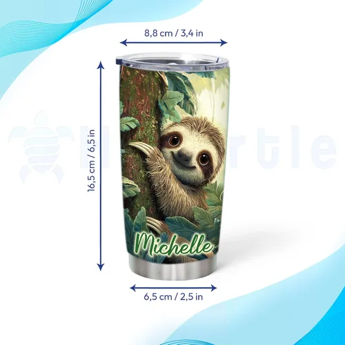 Miniatura 6 de Hyturtle Regalos personalizados para los amantes de los perezosos, vaso de acero inoxidable con nombre personalizado de 20 onzas con tapa, idea