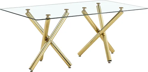 Miniatura 8 de Mesa de comedor de cristal de 71 pulgadas, mesa de comedor dorada para 6-8, mesa de cocina y comedor de gran tamaño con parte superior de vidrio