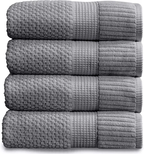 Miniatura 15 de NY Loft Juego de 4 toallas de baño 100% algodón, supersuaves y absorbentes, de secado rápido, 30 x 52 pulgadas, algodón texturizado y duradero