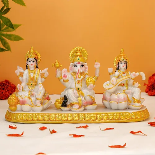 Miniatura 2 de Estatua india de Ganesha Lakshmi Saraswati – 3.9 pulgadas de alto Dios hindú Ganpati Laxmi para decoración de tablero de automóvil, India Murti