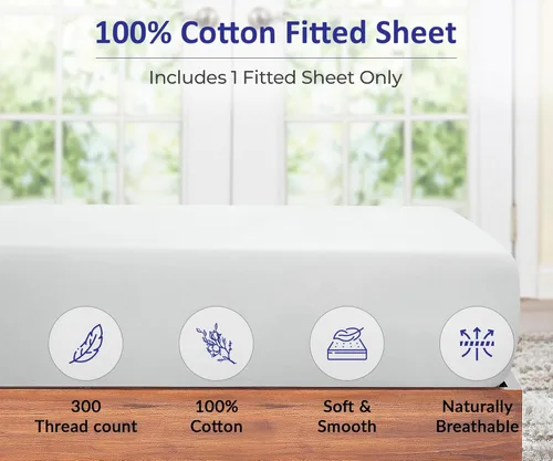 Miniatura 3 de ROYALE LINENS Sábana bajera ajustable de 300 hilos 100% algodón peinado de fibras largas, tamaño Queen, sábana inferior súper suave con bolsillo