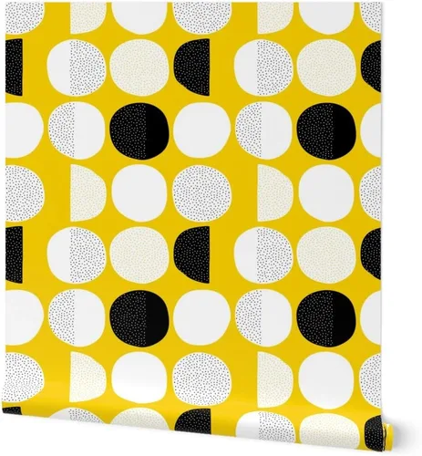 Spoonflower Despegar y pegar papel tapiz Swatch - Ciclo lunar Mod Amarillo círculos abstractos Puntos mínimos Scandi Retro Baby Papel pintado