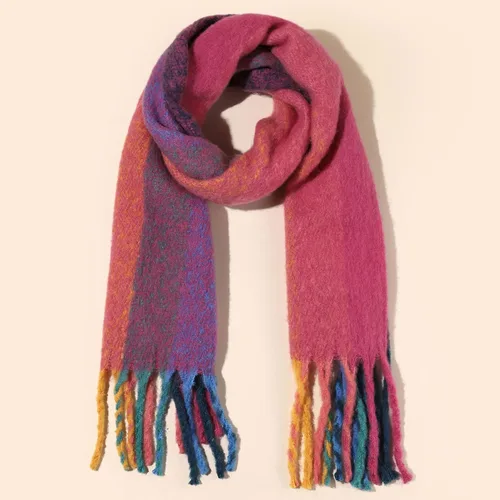 Miniatura 3 de Bufanda cálida para mujer, colorida y suave, cómoda, elegante chal de pashmina para clima frío, bufanda larga de moda, borla de coleta