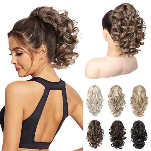 Miniatura 28 de REECHO Extensión de Cola de Caballo de 12", Clásica Suelta Rizada Ondulada con Clip de Garra, Extensiones de Cabello de Colas de Caballo para Mujer