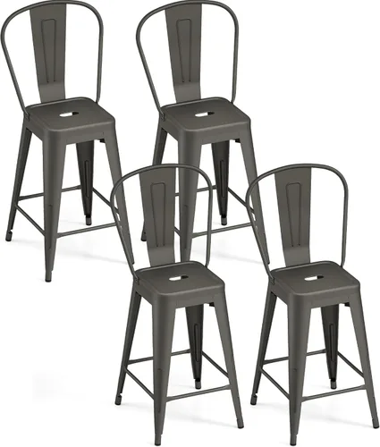 Miniatura 17 de COSTWAY Juego de 4 taburetes de bar de metal, con respaldo extraíble, taburetes de altura de mostrador de 24 pulgadas con patas de goma, sillas