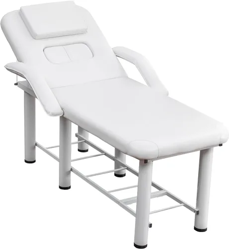 Miniatura 10 de Mesa de masaje estacionaria, cama de masaje con estante de almacenamiento, cama facial de spa con cojines para el pecho y reposacabezas extraíbles