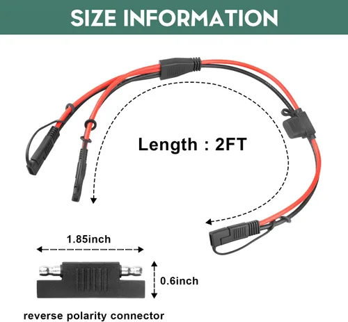Miniatura 4 de Cable divisor SAE Y de 10 AWG, cable de extensión PAEKQ SAE 1 a 2 con fusible de protección 15A 20A 30A y conector de polaridad SAE inversa de 2