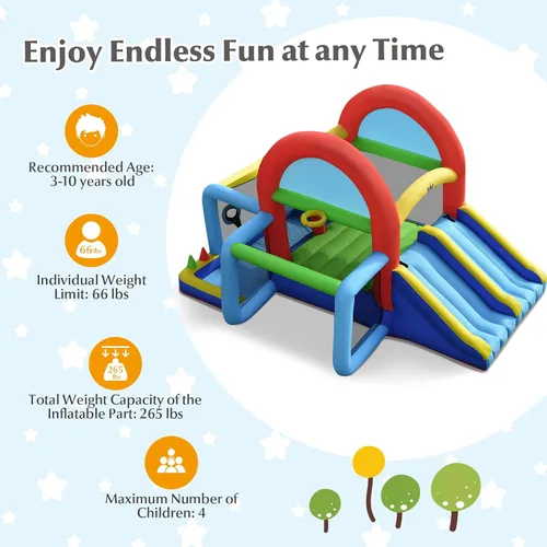Miniatura 5 de HONEY JOY Casa inflable de rebote, casa hinchable 8 en 1 con área de salto, portería de fútbol, aro de baloncesto, juego de objetivo y lanzamiento
