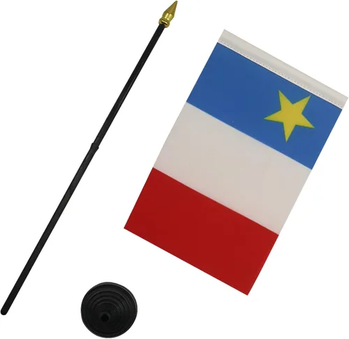 Miniatura 3 de AZ FLAG Bandera de mesa Acadia de 4 x 6 pulgadas, diseño de Canadá, bandera de escritorio acadiana de 5.9 x 3.9 in, parte superior de lanza dorada