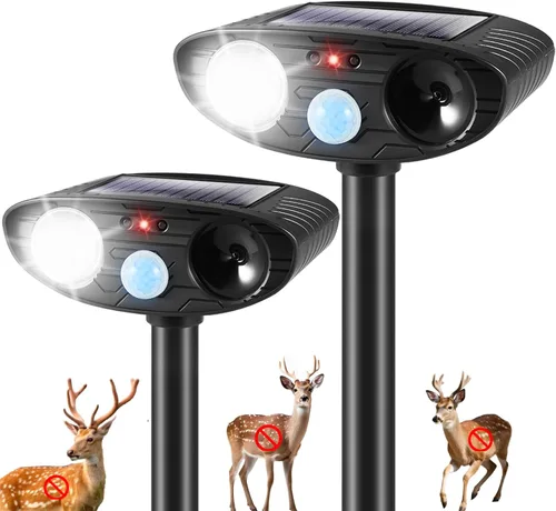 2026 2Pack Sonic Fortress Pro Deer Repellent Devices Solar Ultrasonic Animal Repellent with Motion Sensor&Flash Light-IP65 Waterproof Cat Repellent
