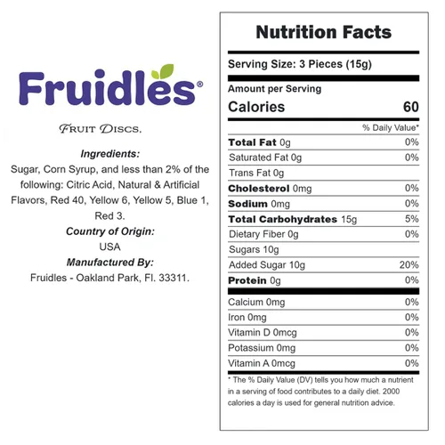 Miniatura 2 de Fruidles Caramelos duros con botón de discos de frutas, envueltos individualmente, 1 libra