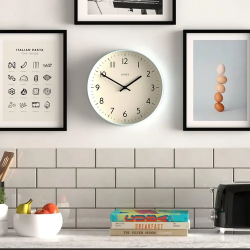 Miniatura 2 de JONES CLOCKS® Reloj de pared de estudio Estilo redondo moderno 12 pulgadas Azul pálido Números fáciles de leer Diseño versátil