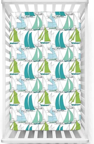 Sábana bajera ajustable para cuna pequeña con temática náutica, sábana bajera suave para niños y niñas, multicolor, 24 x 38 pulgadas