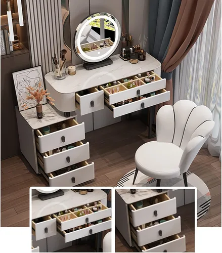Miniatura 4 de Escritorio de tocador con espejo iluminado, mesa de tocador de maquillaje con luces, 3 modos de iluminación de color, brillo ajustable, mesa