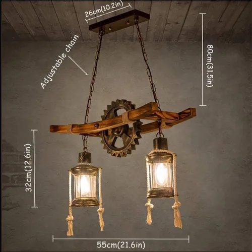 Miniatura 6 de Iluminación Colgante Retro de Madera Lámpara de Araña Industrial Vintage de Metal Negro Dormitorio Restaurante Lámpara de Suspensión Marco de Jaula