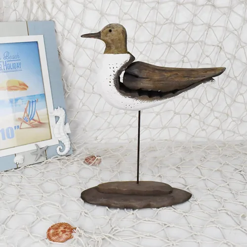 Miniatura 3 de Estatua de pájaro marino de madera, gaviota en el soporte, escultura náutica de aves costeras, para interiores y exteriores, figura de animales